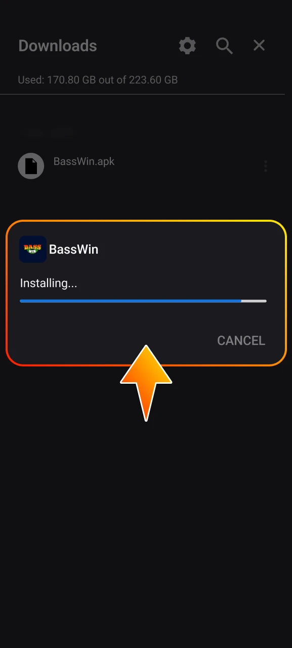 Open the downloaded file and click Install to add the BassWin app to your Android home screen.