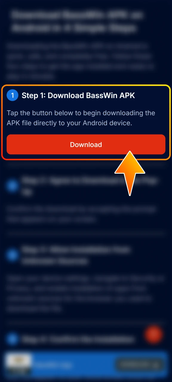 Tap the download link on our official site to start the secure BassWin APK file transfer.