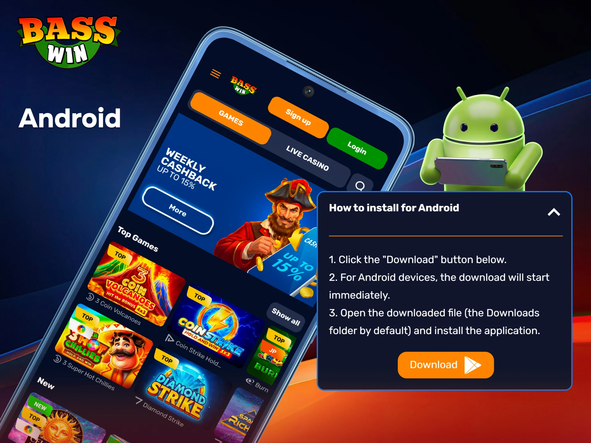 Get the BassWin Android app now to enjoy seamless sports betting and casino games anywhere.