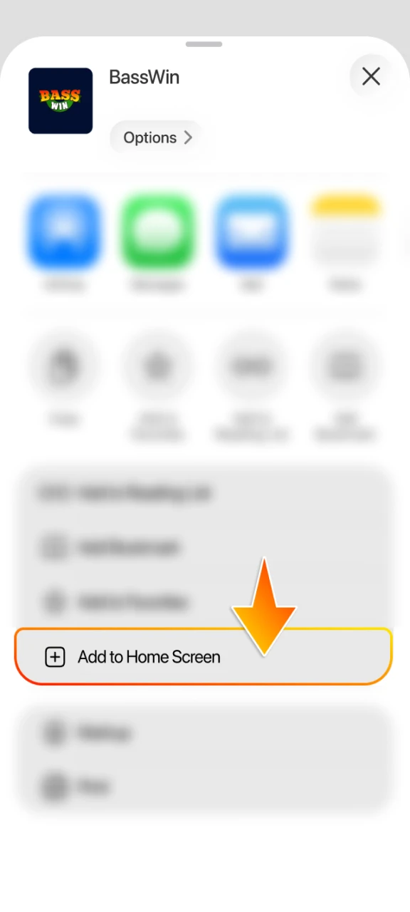 Scroll through the list and choose the option to add BassWin directly to your mobile device desktop.