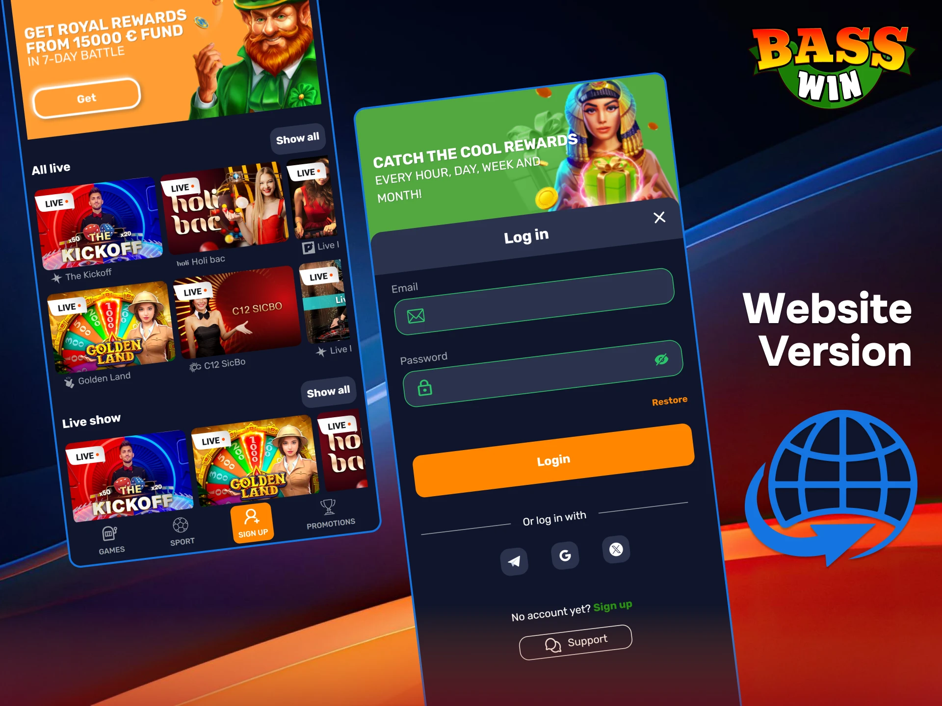 Access the BassWin mobile website from any browser for instant betting without needing an app.