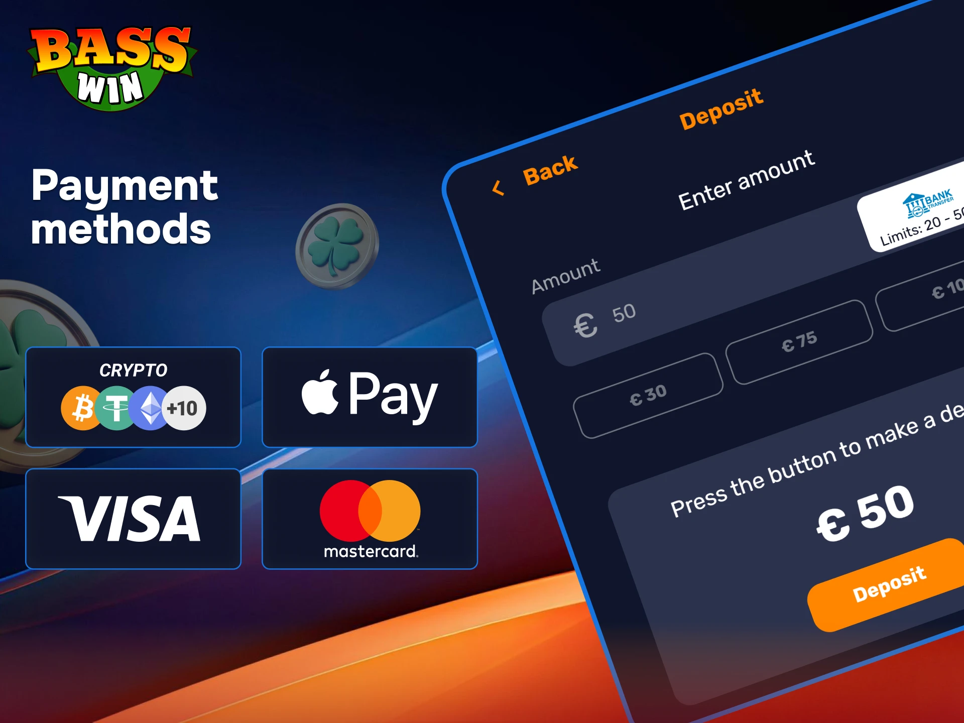 Use secure UK payment methods to deposit and withdraw funds easily within the BassWin app.