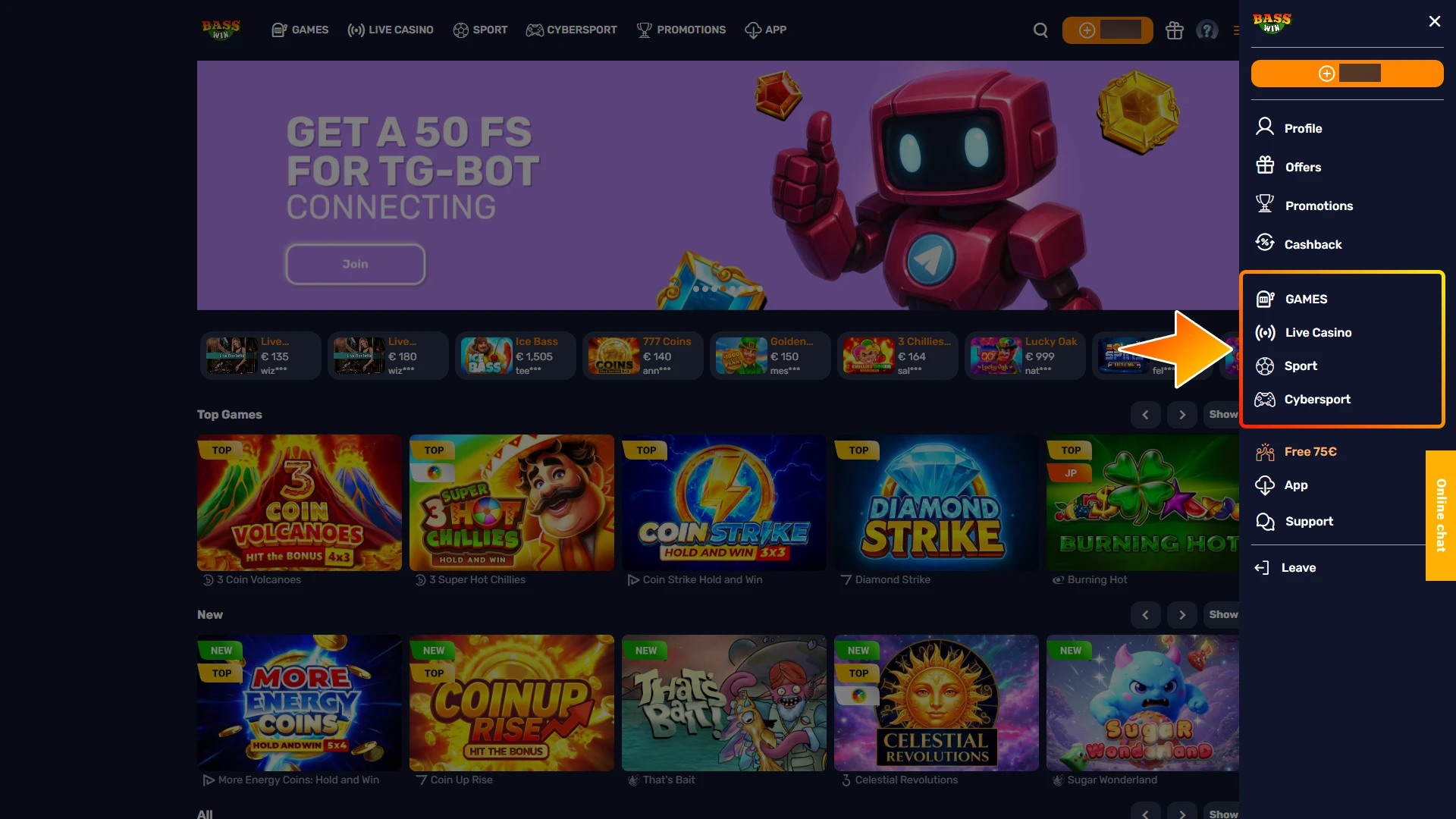 Enter your two-factor authentication code if enabled, then head to the BassWin Sports or Casino sections to start playing.