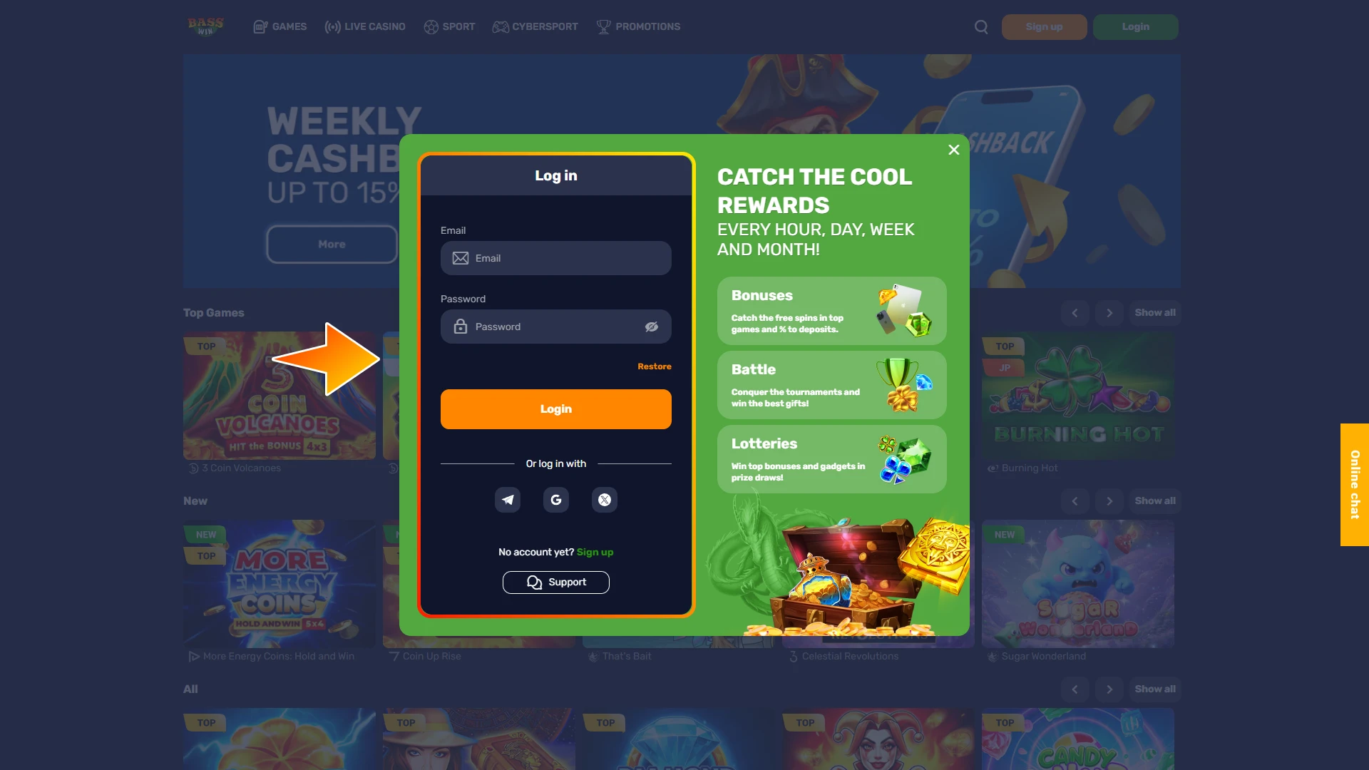 Click the login button at the top of the BassWin homepage to access the secure sign-in portal.