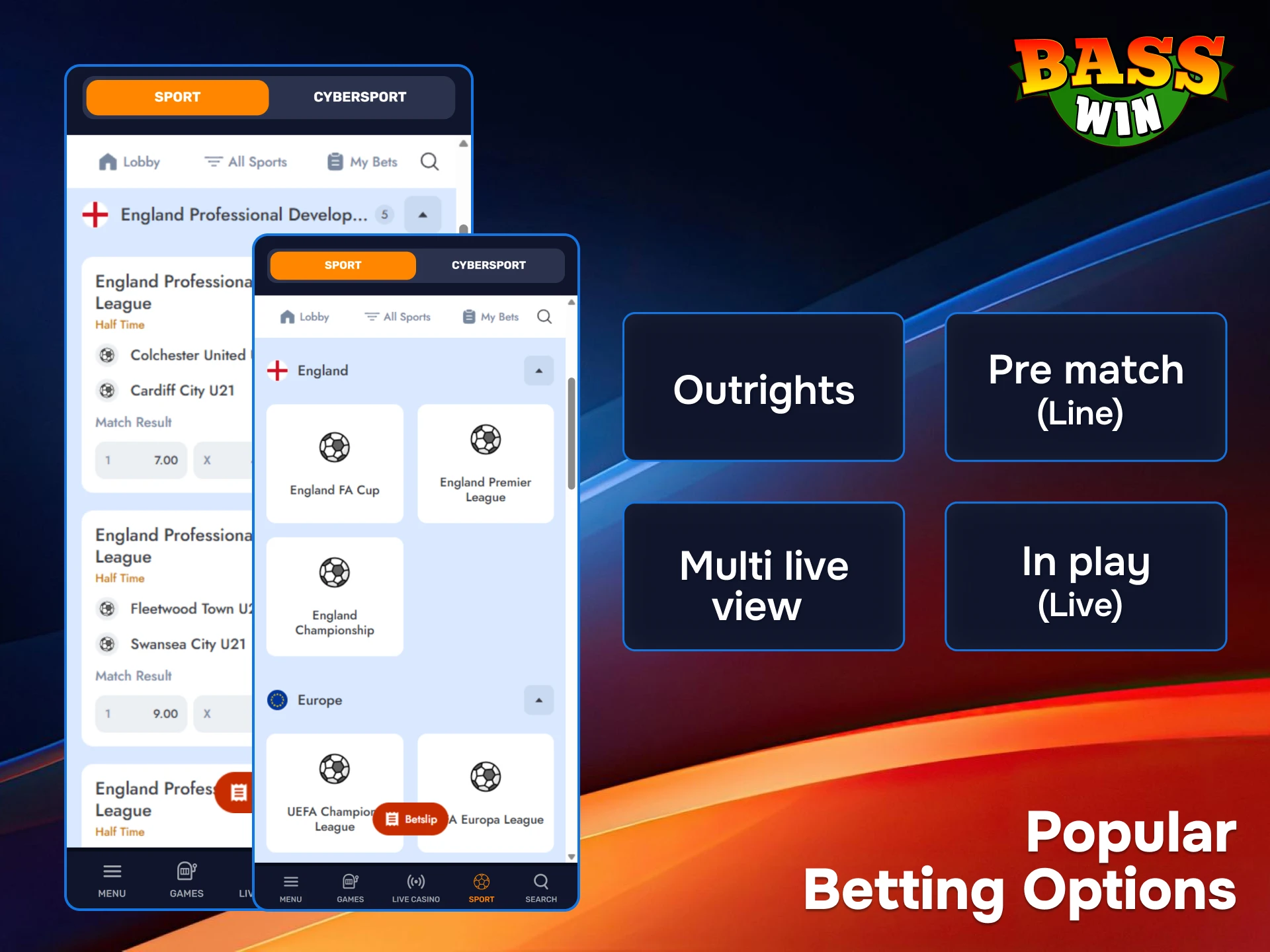 Explore the most popular sports markets at BassWin and back your favorite teams.