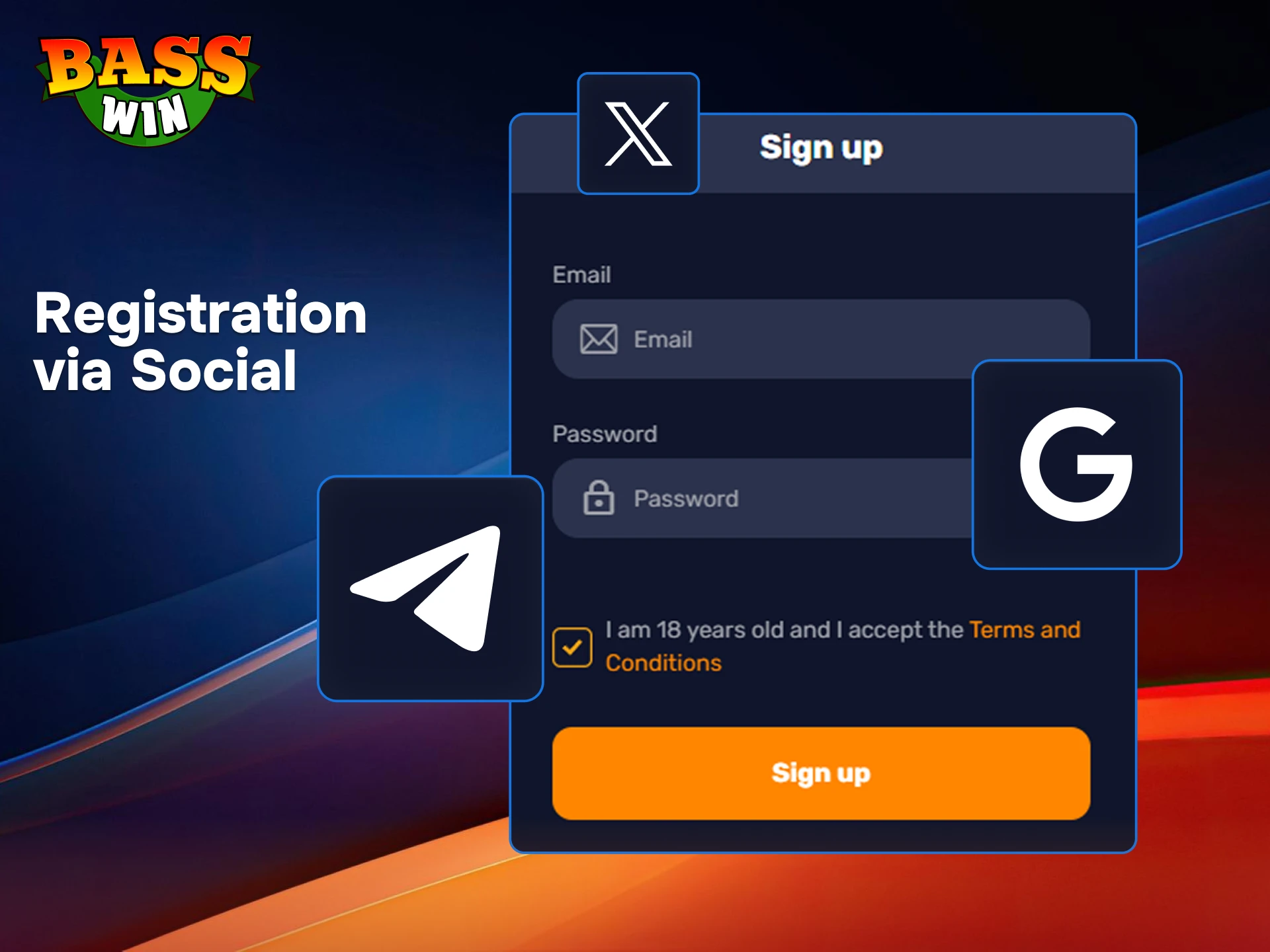 Connect your social media profile to join BassWin quickly and start your gaming experience.