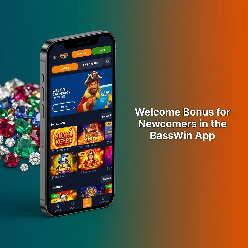 Basswin app welcome bonus interface showing free spins offer